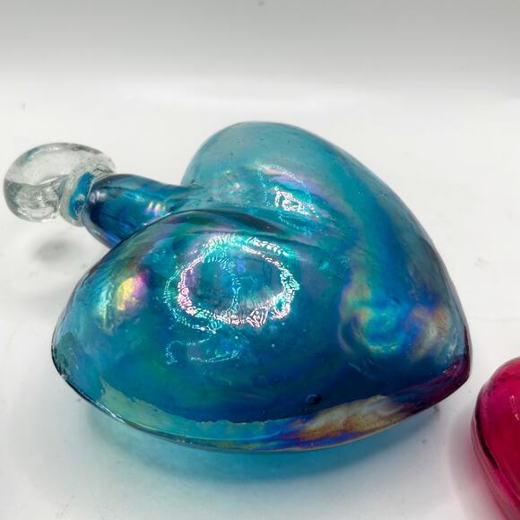Hand Blown Mexican Glass Hearts Ornaments Iridescent Blue, Amethyst, Ruby Red - Picture 5 of 7